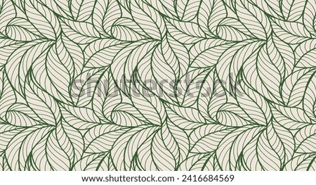 Abstract outlined leaves seamless pattern. Tea or banana leaf line art. Hand drawn outline design for fabric , print, cover, banner and invitation. Luxury minimal style wallpaper with botanical leaves