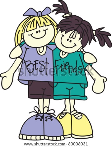 Two Kids Girls Hug clip art Free Vector / 4Vector