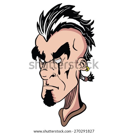 weird face with mohawk cartoon illustration