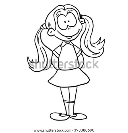 Black And White Girl Standing Cartoon Stock Vector Illustration ...