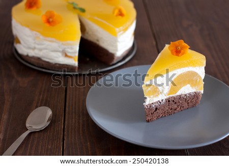 piece of cake with jelly and peaches