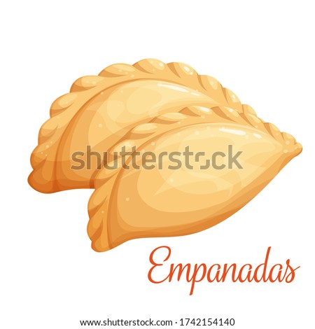 Empanadas or fried pie vector illustration. Typical Latino America and spanish fast food. Empanada in cartoon style close-up for cafe fast food design.