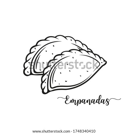 Empanadas or fried pie outline vector illustration. Typical Latino America and spanish fast food. Empanada in cartoon style close-up for cafe fast food design.