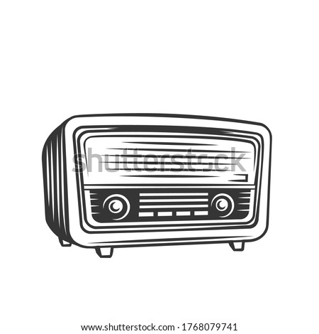 Old radio monochrome icon. Retro radio receiver of the last century vector illustration.