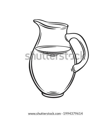 Milk jug outline vector icon. Drawn monochrome beverage water pitcher jug.