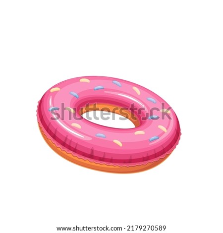 Inflatable ring vector illustration. Cartoon isolated rubber donut to swim and float in summer pool or sea waters, floater buoy and lifesaver equipment to save life summertime, bright wheel for kids