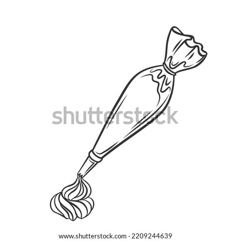 Pastry bag outline icon vector illustration. Black line confectionery chefs tool with nozzle for decorating creamy cake or cupcake, cookie with swirls of whipped cream and icing, frosting decoration