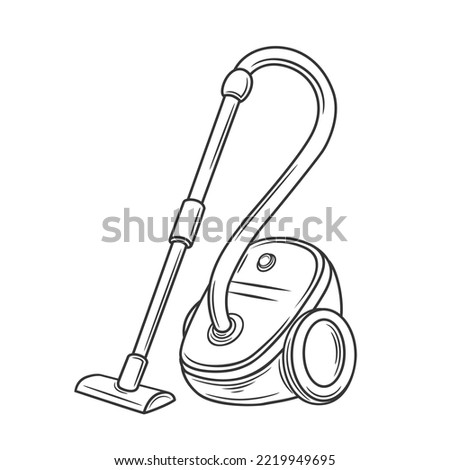 Vacuum cleaner outline icon vector illustration. Line hand drawn cleaning equipment to clean carpet and rug on home floor, electric hoover with suction hose for cleanliness and hygiene in house