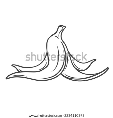 Banana peel line icon vector illustration. Hand drawn outline trash skin of single ripe tropical fruit, simple symbol of food waste, slippery pitfall failure and accident, organic banana garbage