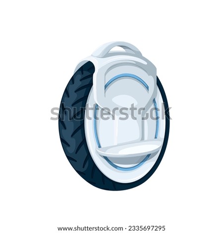 Electric unicycle vector illustration. Cartoon isolated mono wheel electronic transport with battery for summer city ride and delivery, personal unicycle for travel, training and transportation