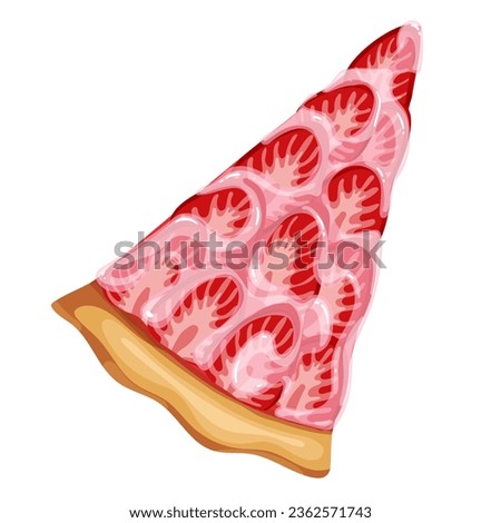 Strawberry pie slice, view from above vector illustration. Cartoon isolated triangle piece of baked tart with fresh sliced berry and cream filling, jelly on top of pie, portion of yummy summer dessert