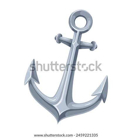 Metal anchor, cartoon nautical equipment of ship. Cute antique sharp anchor for stability of pirate and fisher boat, yacht and sailboat in sea and ocean water waves cartoon vector illustration