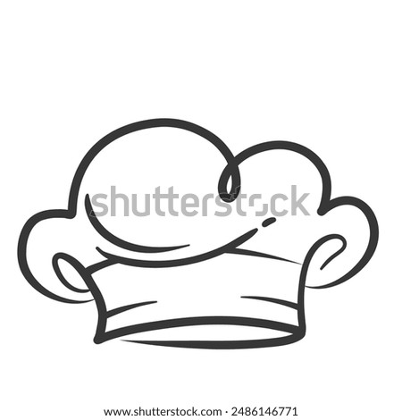 Chef hat hand drawn icon, contour catering service symbol. Funny toque for head of professional chef or baker. Restaurant, bakery and cooking recipe mascot, cookers cap icon vector illustration