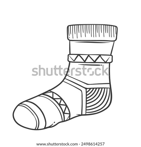 One knitted sock line icon. Hand drawn retro warm leg warmer made of fluffy woollen thread. Knitting, handmade fashion, handicraft mascot, outline cute casual cozy sock icon vector illustration