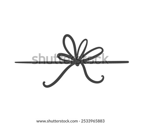 Bow knot with multiple loops on rope line icon. Outline hand drawn flourish decor of gift wrap, vintage border element of greeting invitation card. Present mascot, simple bow icon vector illustration