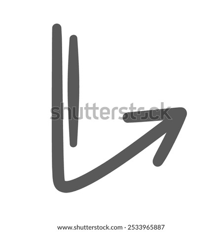 Right arrow with acute angle outline icon. Hand drawn double line arrow with tip up, vintage element of way direction. Movement, turn around mascot, simple pointer doodle icon vector illustration