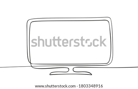 Continuous one line drawing of flat screen computer monitor or tv screen, Black and white vector minimalistic linear illustration isolated