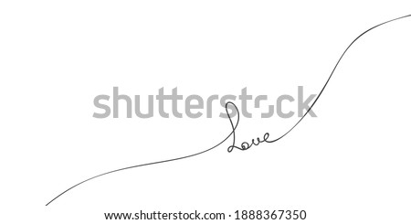 Continuous one line drawing of word Love, calligraphy lettering free handwriting wavy love concept, black ad white graphics