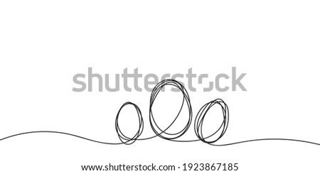 Eggs line art, Continuous one line drawing of three eggs different size, Black and white graphics, Vector illustration design element for Easter holidays
