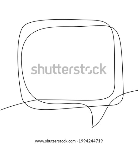 Square speech bubble continuous one line drawing doodle style, Graphics vector minimalist linear illustration made of single line