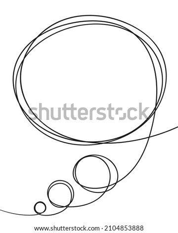 Thought bubble line continuous drawing Tangled round scribble hand drawn thin line, Single line art simple blank comic text box, Vector illustration