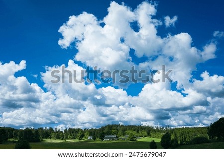 Similar – Image, Stock Photo Cloudy sky over calm lake and mountains