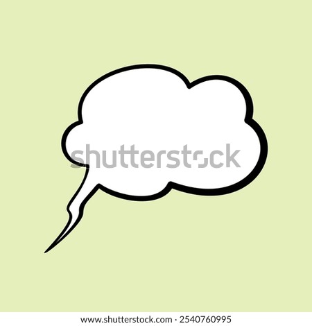 Speech bubble in shape of cloud with long lightning, Blank in black thick outline on light green background, Hand drawn doodle