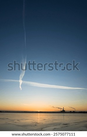 Image, Stock Photo Crossing contrails in the sky