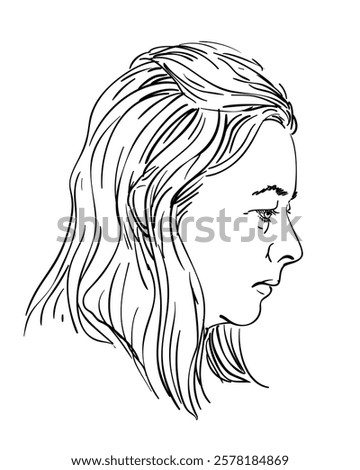 Image, Stock Photo Downcast Woman with Hair Covering Face