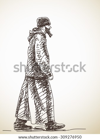 Sketch Of Walking Ortodox Priest Hand Drawn Illustration - 309276950 ...
