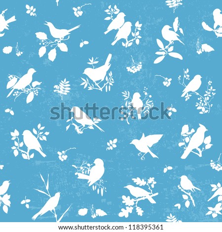 Seamless pattern background with songbirds silhouettes