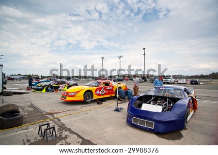 HALIFAX, NS - May 9: Race car drivers and pit crew from the Maritime Pro Stock Tour at a Tech \'n Tune event at Scotia SpeedWorld on May 9th.