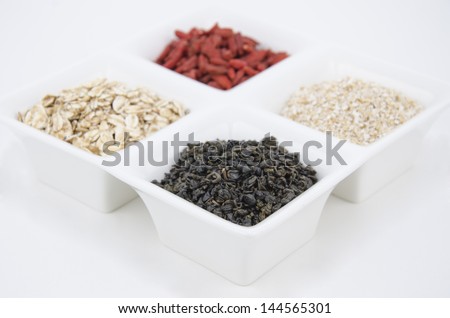Health - Nutrient value and antioxidant content - Green tea, goji, oat bran and oat flakes