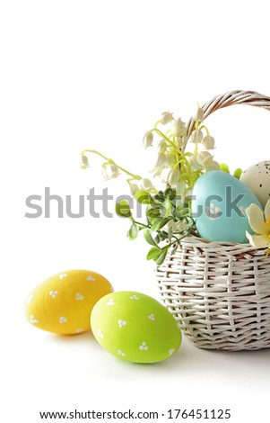 easter eggs in basket isolated on white background   Dodaj do lightboxa?     znajd? podobne obrazy    Udost?pnij? Basket with easter eggs on white background  Zdjęcia stock © 