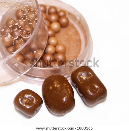 Bronze pearls - Close up of face makeup powder compact bowls