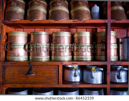 Teapots in Temple kitchen, China