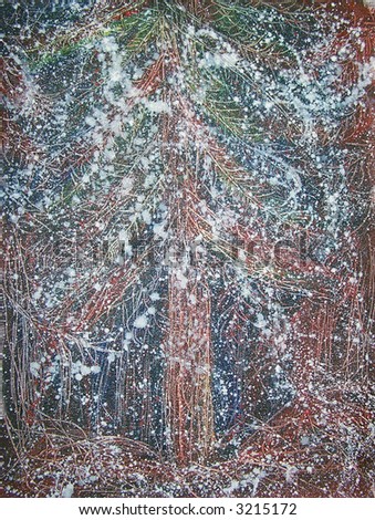 Abstract pine tree in the snow oil painting