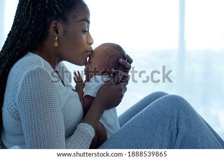 Similar – Image, Stock Photo Happy mother holding newborn child