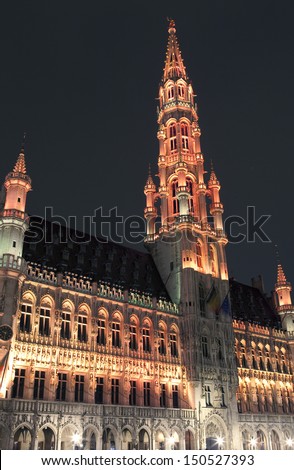 BRUSSELS, BELGIUM - 5TH APRIL 2013: Brussels City Hall (Hotel de Ville) located in Grand Place in Brussels, Belgium.