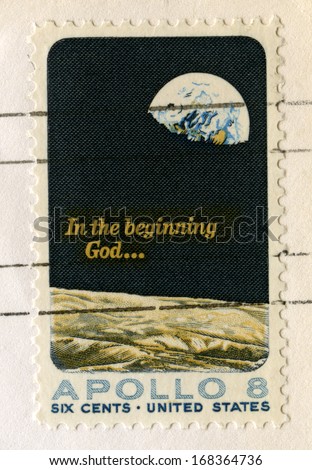 UNITED STATES, CIRCA 1969: A vintage US Postage Stamp celebrating the Apollo 8 Moon Mission, circa 1969.