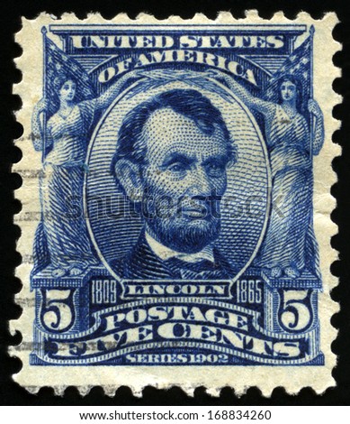 UNITED STATES - CIRCA 1902: Vintage US Postage Stamp celebrating Abraham Lincoln, the sixteenth President of the United States of America, circa 1902.