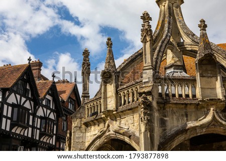 The Poultry Cross with a beautful Tudor era timber-framed building in the background, in the city of Salisbury in the UK. Сток-фото © 