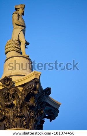 Admiral Nelson ontop of Nelson\'s Column in Trafalgar Square, London.