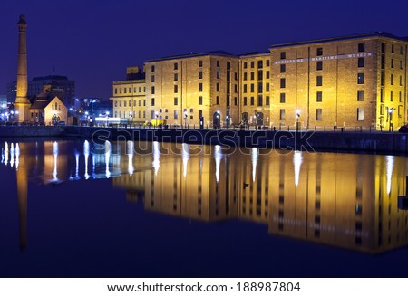 LIVERPOOL, UK - APRIL 16TH 2014: View of Albert Dock from the Pier Head in Liverpool on 16th April 2014.
