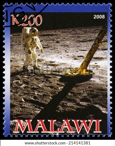MALAWI - CIRCA 2008: A used postage stamp from Malawi commemorating the Apollo 11 Moon Landing, circa 2008.