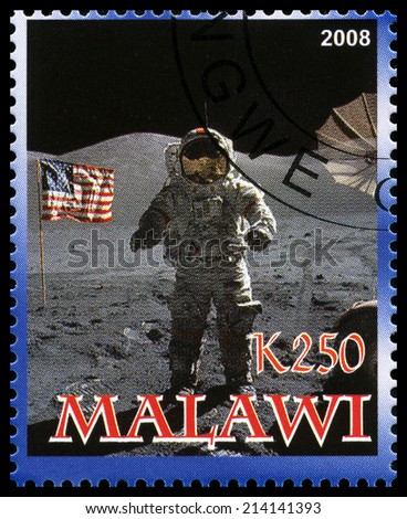 MALAWI - CIRCA 2008: A used postage stamp from Malawi commemorating the Apollo 17 Moon Landing, circa 2008.