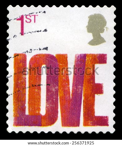 UNITED KINGDOM - CIRCA 2006: A used British postage depicting the word LOVE, circa 2006.