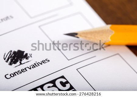 LONDON, UK - MAY 7TH 2015: The Conservative Party on a UK Ballot Paper for a General Election, on 7th May 2015.