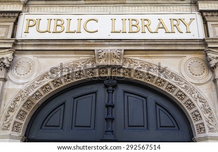 Public Library sign on the former Holborn Public Library in London.