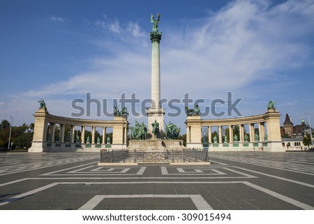 A view of the magnificent Heroes Square in Budapest, Hungary.